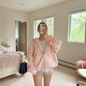Brandy Melville Pink Zip-Up Hoodie